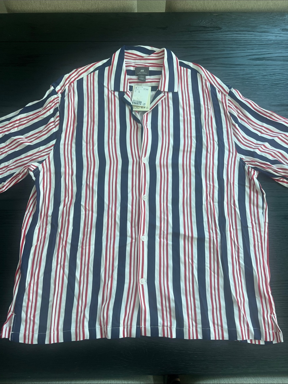 H&M Men’s Red, Navy & White Vertical Stripe Button-Down Shirt